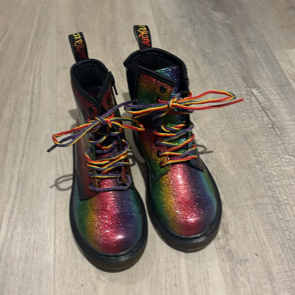 Kids rainbow-glitter Doc Martens